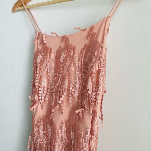 Lulu’s Making Magic pink fringe lace up mini dress size large - Picture 6 of 8